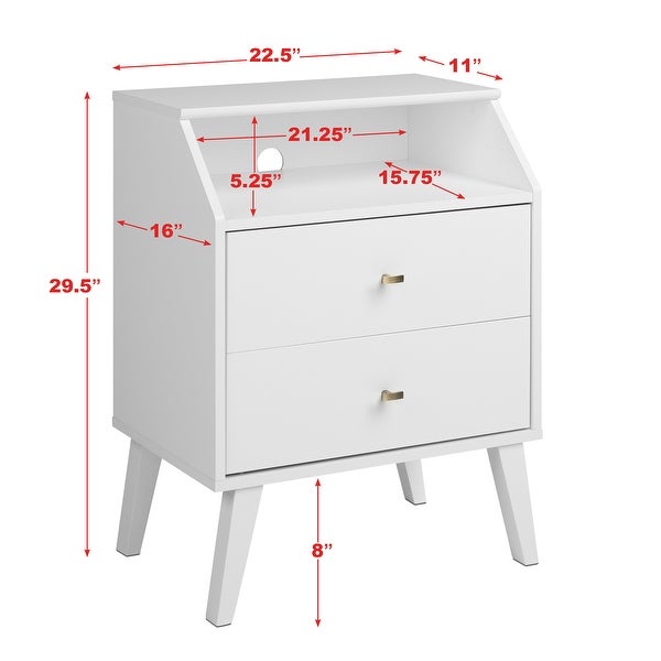 Mid-Century Modern 2-Drawer Bedroom Nightstand - - 37211450