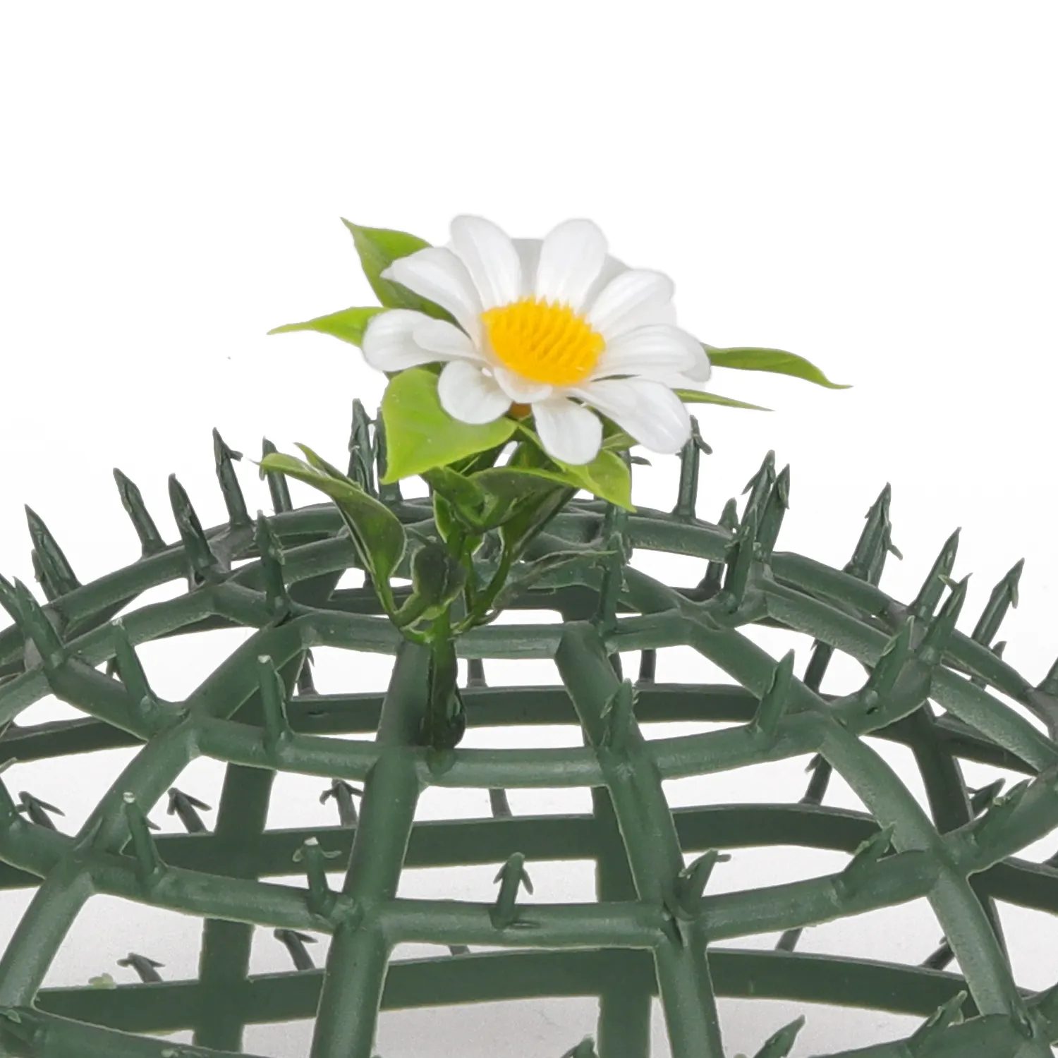 W5 Garden Supplies White Daisy Flower with Green Leaves Hanging Topiary Artificial Grass Ball for Home Garden Decor