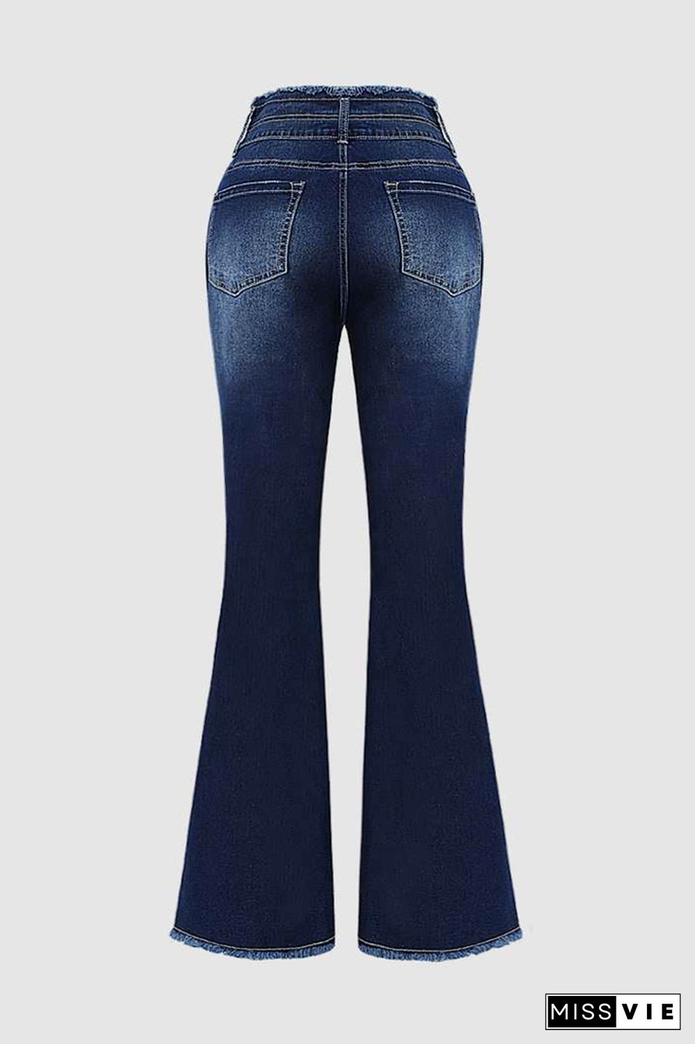 High Waist Button Flare Leg Jeans