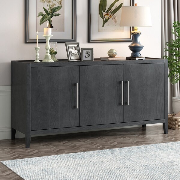 Wooden Sideboard with 3 Metal handles and 3 Doors， Adjustable Shelf