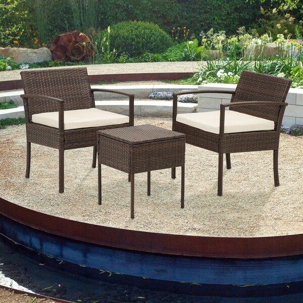 3Piece Wicker Bistro Set，Outdoor Patio chairs and Coffee Table