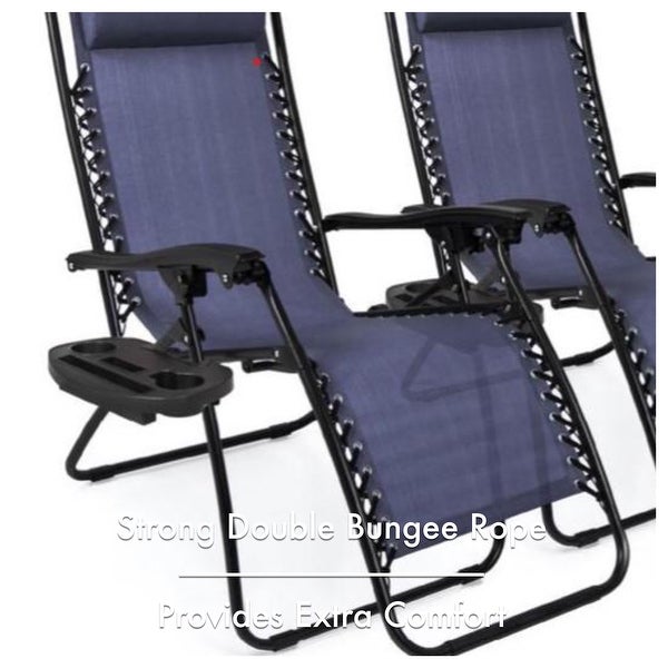 Zero Gravity Recliner / Lounger and Cup Holder in Indigo Blue Mesh 2Pk.