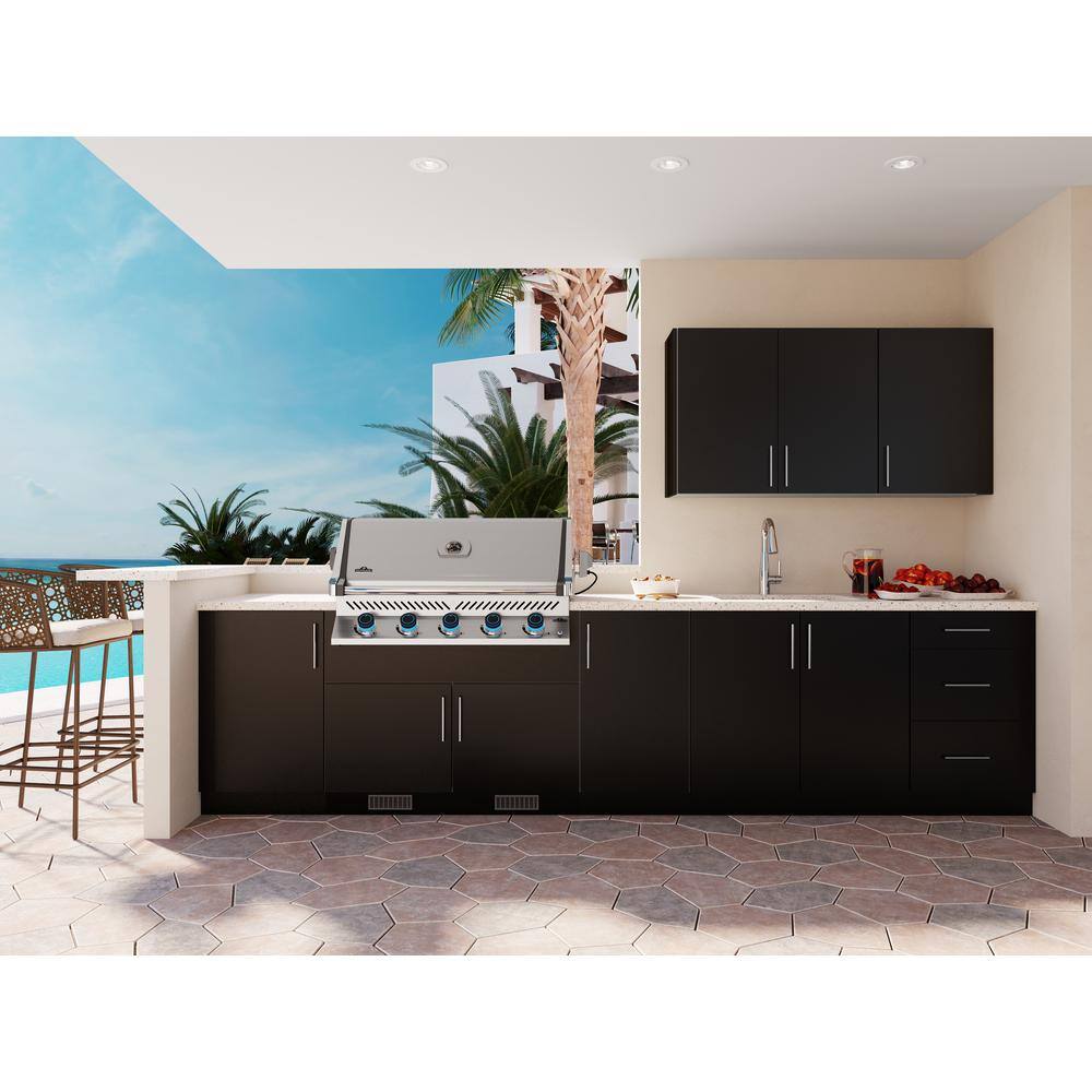 WeatherStrong Miami Pitch Black Matte Flat Panel Stock Assembled Base Kitchen Cabinet 3 DR Base 18 In.x 34.5 In.x 27 In. IB3D1827-MPB