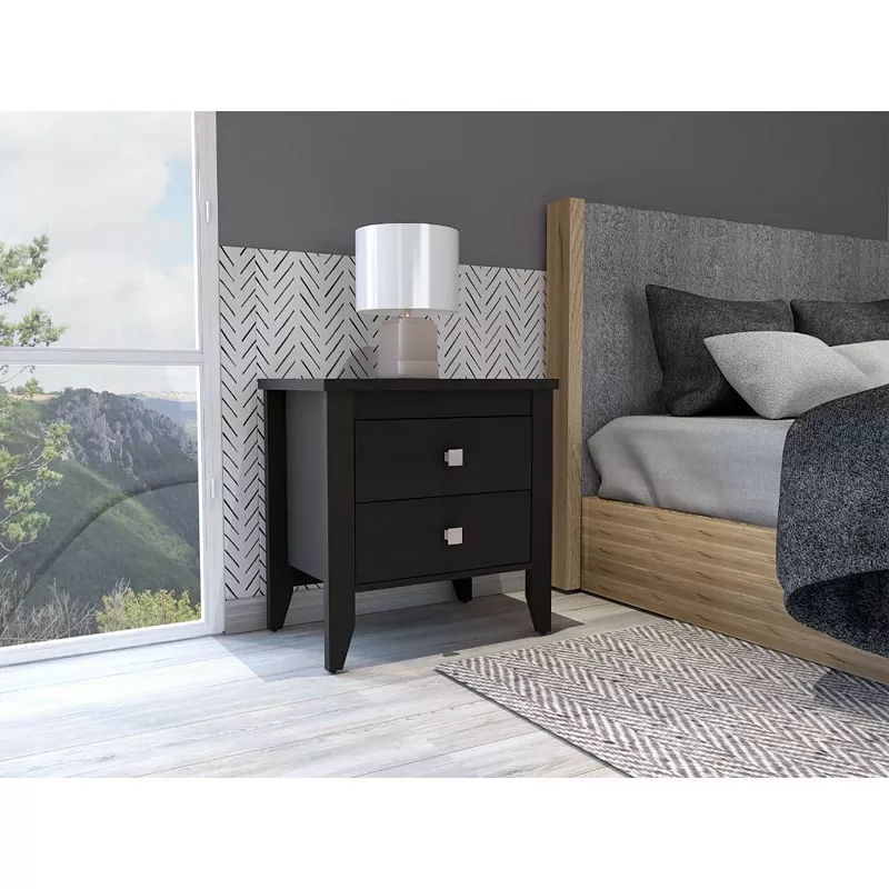 Breeze Four-Legged Modern Bedroom Nightstand， with Two Drawers