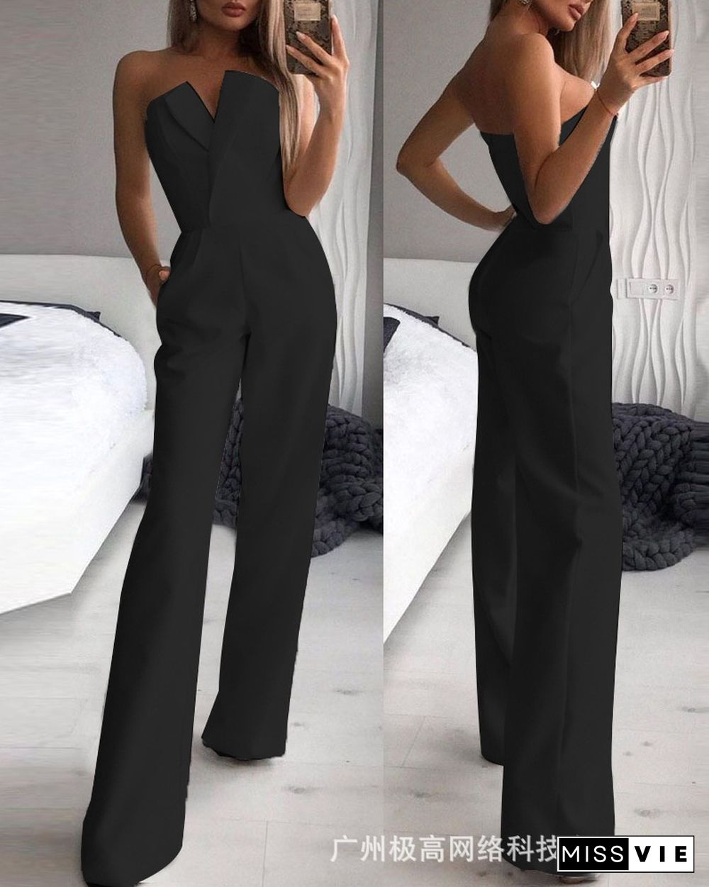 Women's Jumpsuits Fall New Elegant Sexy Strapless Slim Office Lady Jumpsuit Black White Red