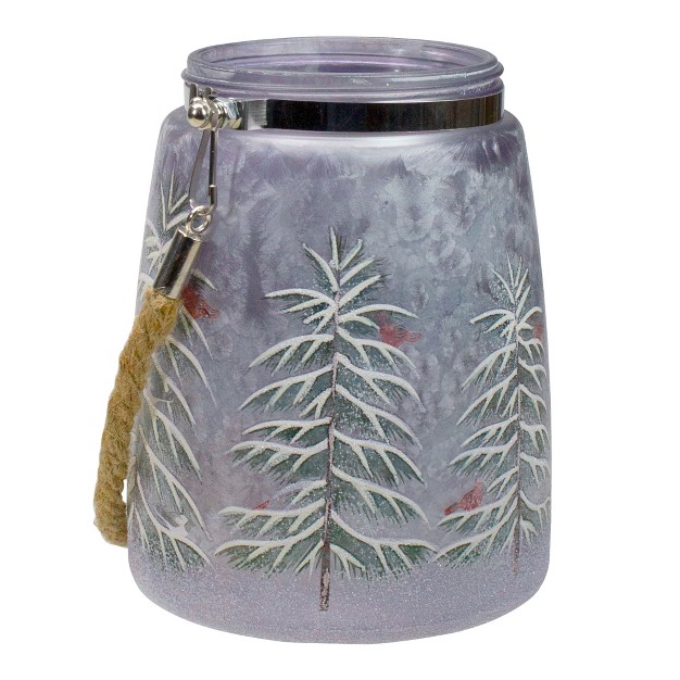 Hand painted Pine Trees And Cardinals Flameless Glass Christmas Candle Holder