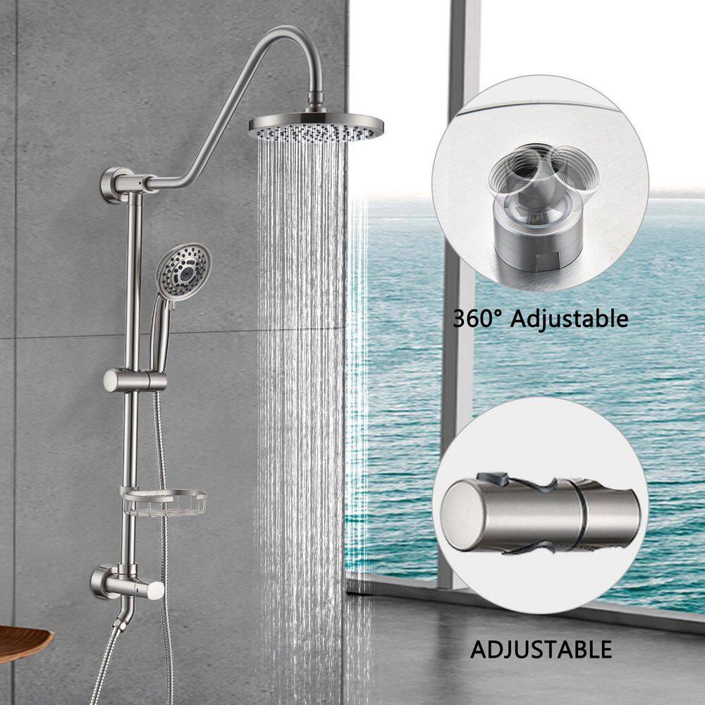 Flynama 5 -Spray Patterns 8 in. Rain Wall Mount Dual Shower Heads with Handheld Shower System in Brushed Nickel W121961282-E