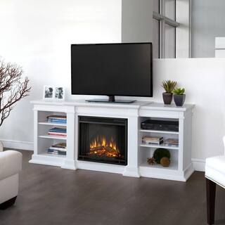 Real Flame Fresno 72 in. Media Console Electric Fireplace in White G1200E-W