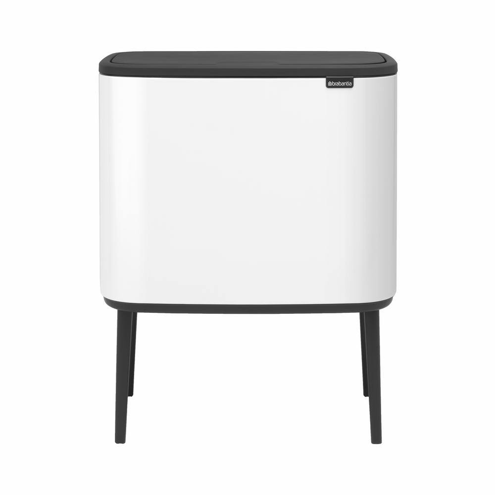 Brabantia Bo 9 Gallon Dual Compartment White Steel Rectangular Recycling Touch Top Trash Can 313547