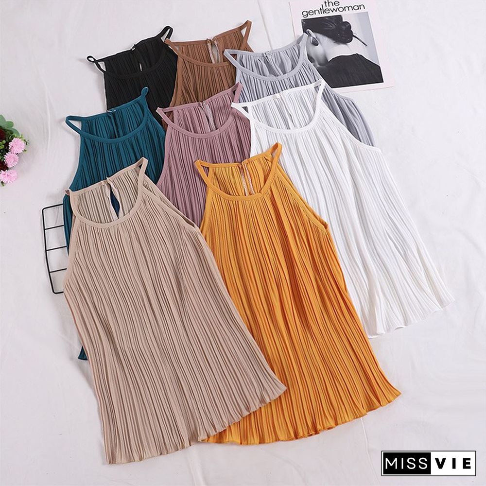 Fashion Women Summer Slim Tank Tops Camisole Chiffon Halter Off Shoulder O Neck Vest