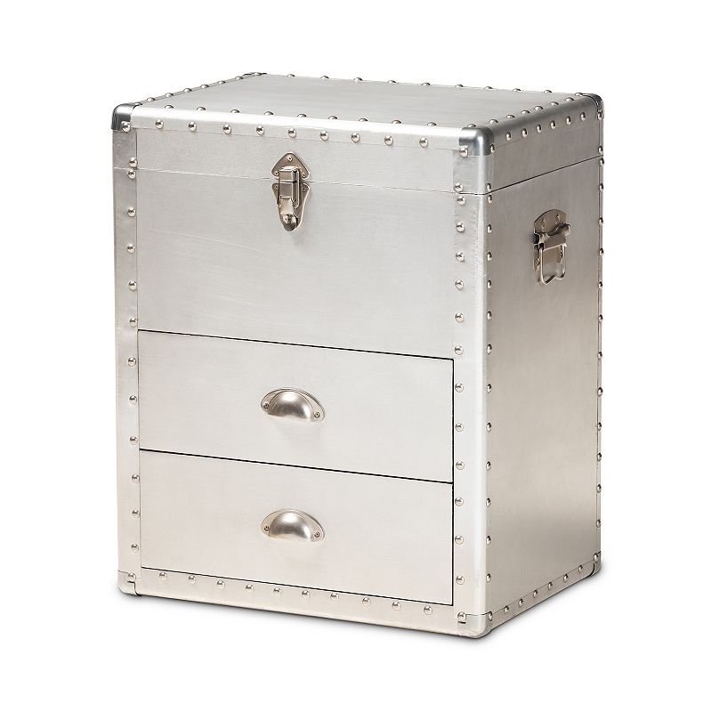 Baxton Studio Serge Lift-Top 2-Drawer Silver Storage Cabinet