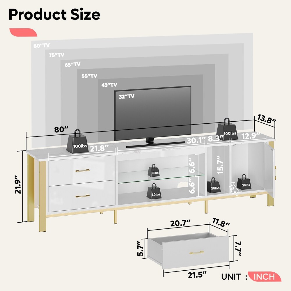 Modern TV Stands for 75/ 80/ 85 inch TV with 2 Drawers   80 inches