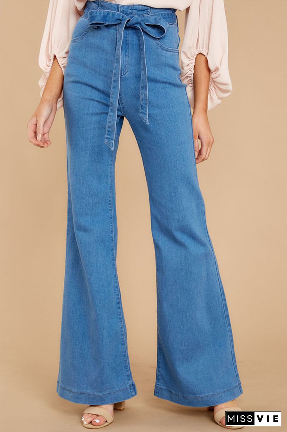 High Waist Flared Jeans with Belt Wholesale Boutique