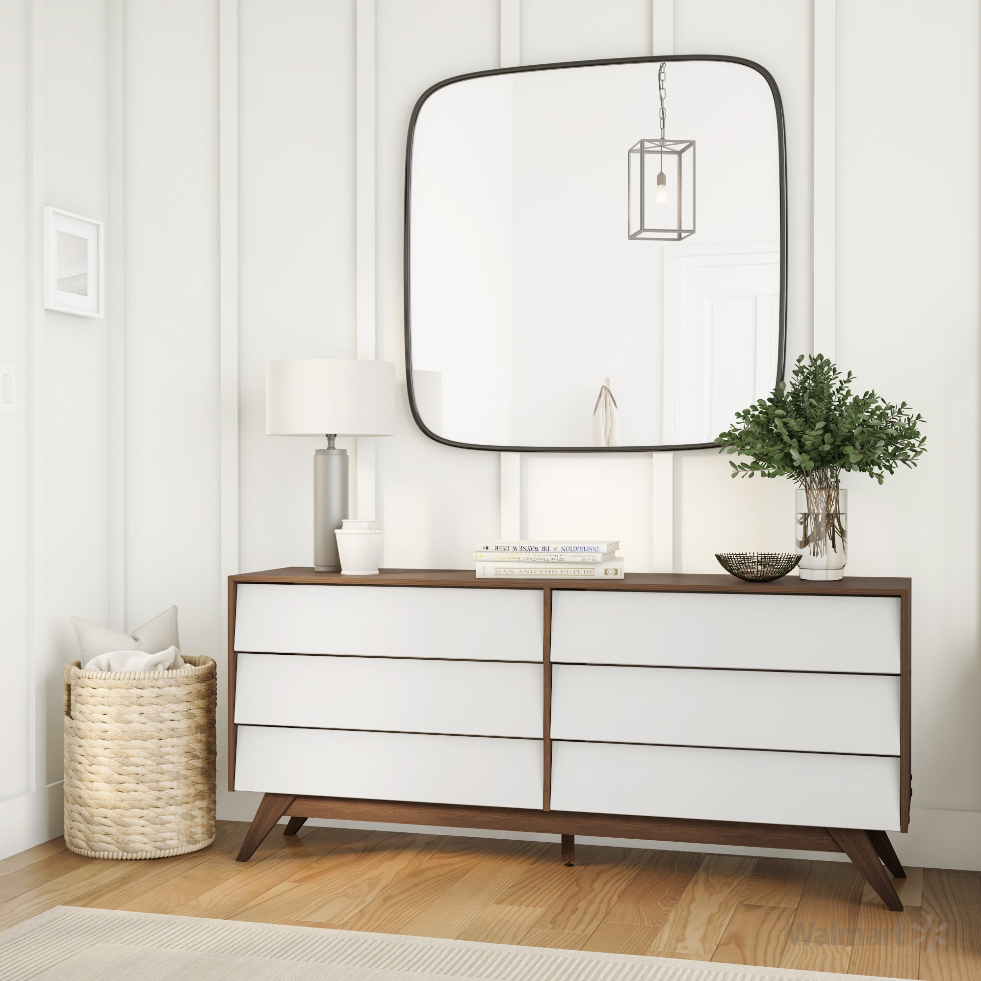 Halfrida Modern White and Walnut Wood 6-Drawer Dresser by Bellamy Studios