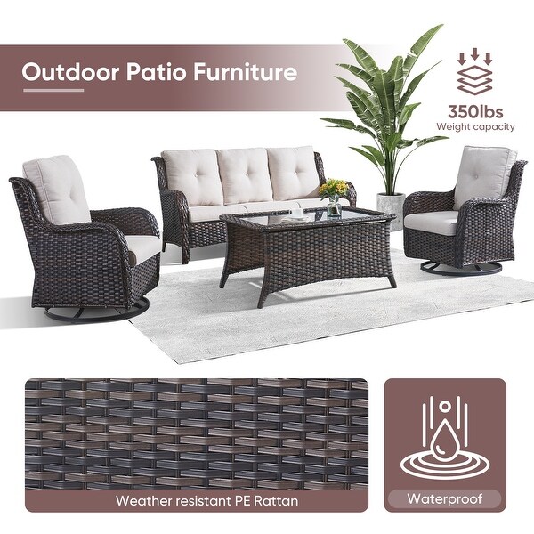 4Piece Patio Sofa with Swivel Glider Chair Set