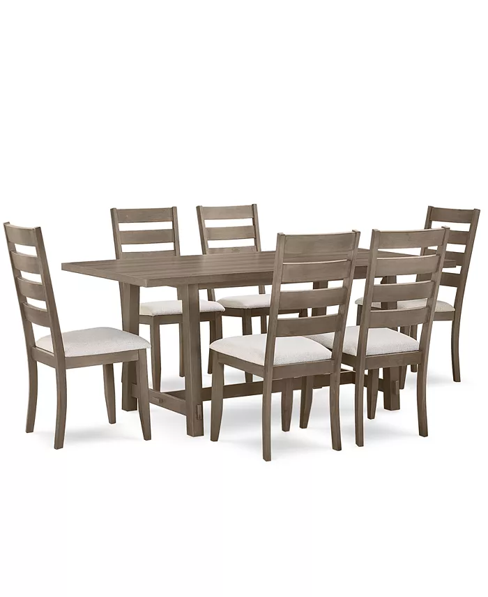 Macy's Max Meadows Laminate 7-Pc Dining Set (Rectangular Trestle Table + 6 Side Chairs)