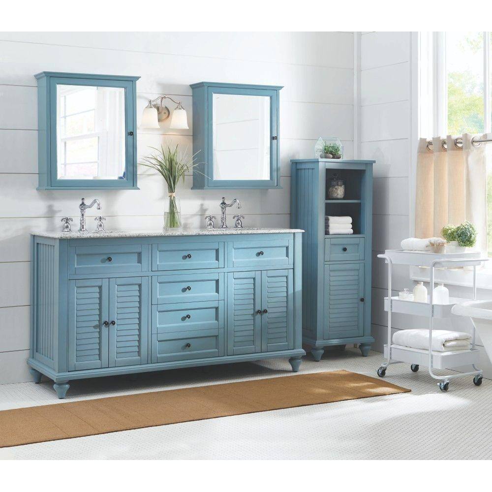 Home Decorators Collection Hamilton 18 in. W x 53 in. H x 14 in. D Bathroom Linen Storage Cabinet in Sea Glass 1235100310