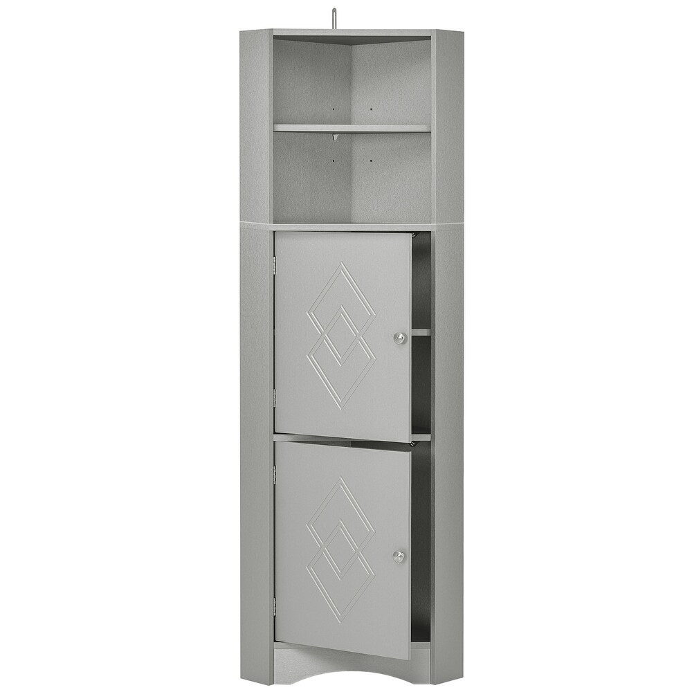 Tall Bathroom Corner Cabinet Freestanding Floor Organizer  Gray