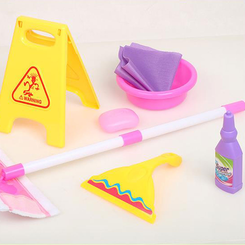 Pretend Mopping Bucket Toy Simulation Mini Cleaning Tool Playhouse Broom Mopping Bucket Toy Set Trash Bins Educational Toys Children Birthday Christmas Gift