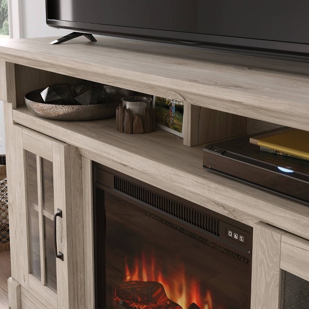 Media Fireplace Credenza Chalk Oak Sauder