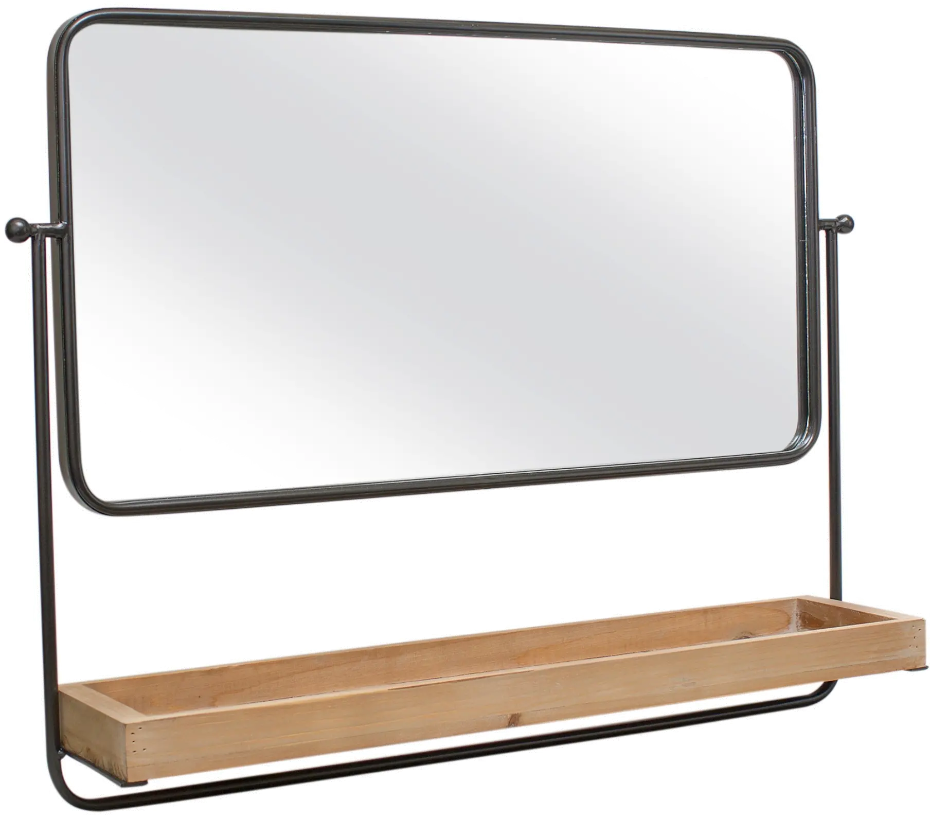 Metal and Wood 28 Inch Wall Mirror with Shelf