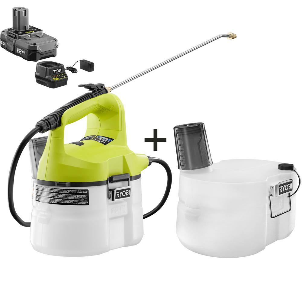 RYOBI ONE+ 18V Cordless Battery 1 Gal. Chemical Sprayer with Extra Accessory Tank 1.3 Ah Battery and Charger P2810-1GAL