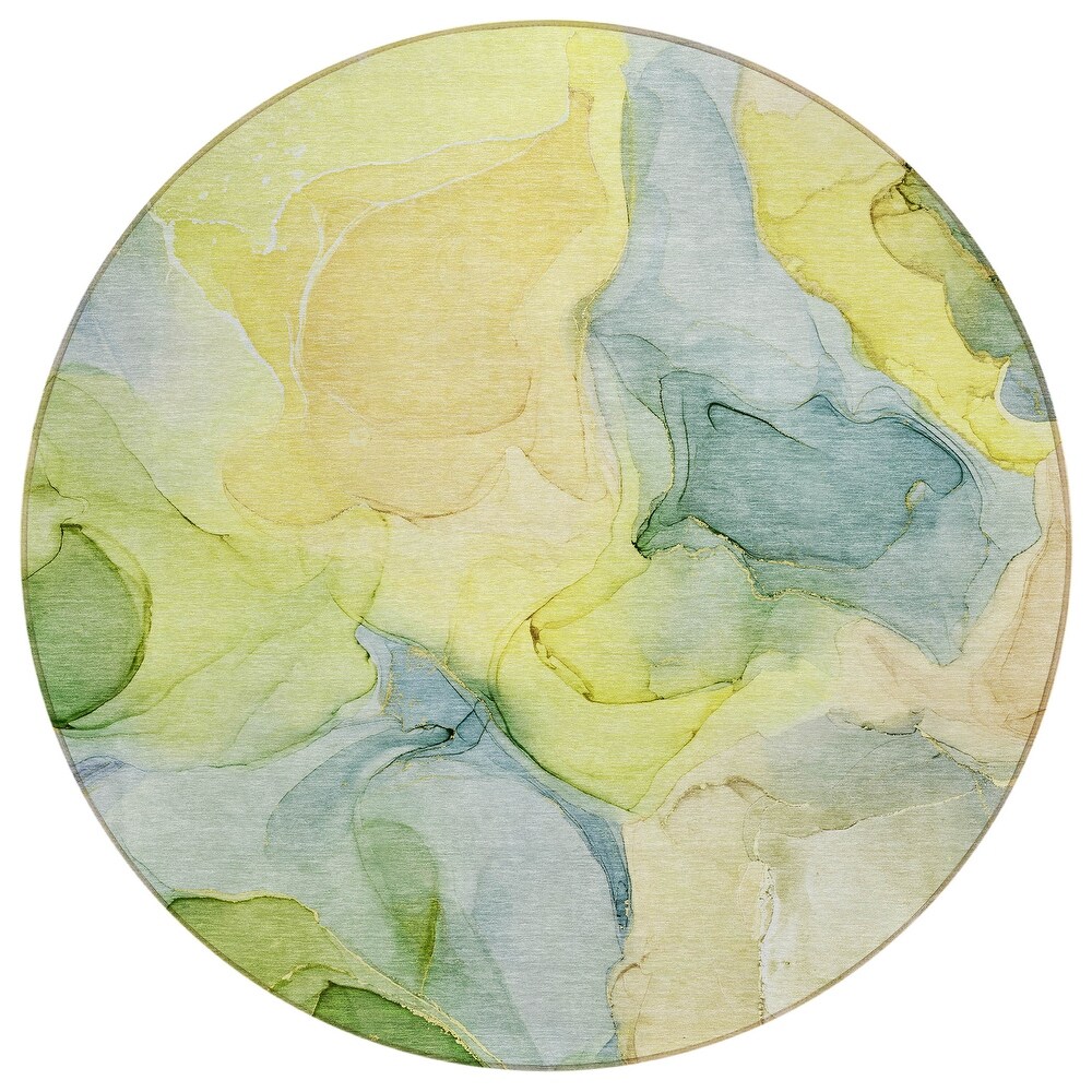 Machine Washable Indoor/ Outdoor Chantille Watercolor Yellow Rug