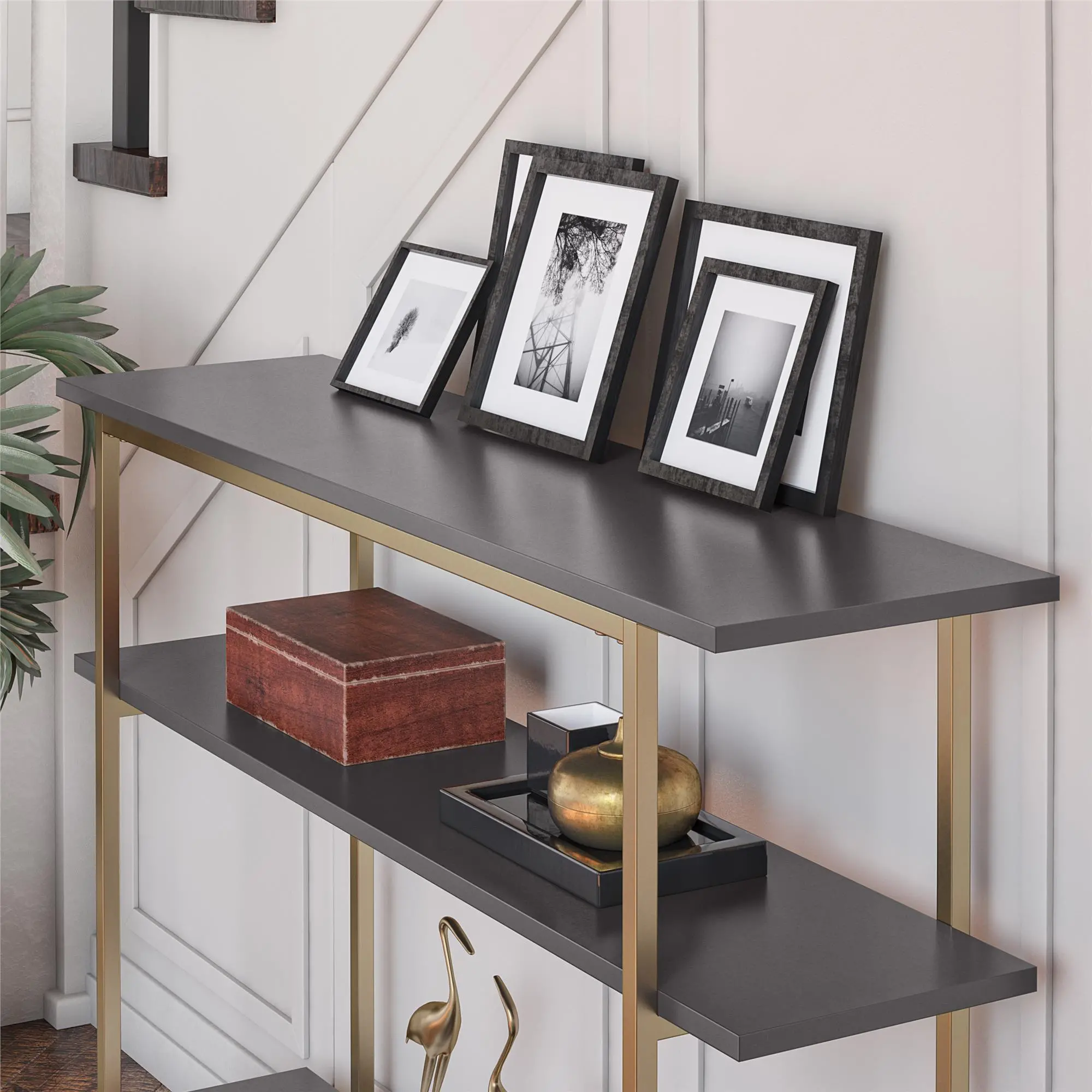 Serenity Gray and Gold Sofa Table