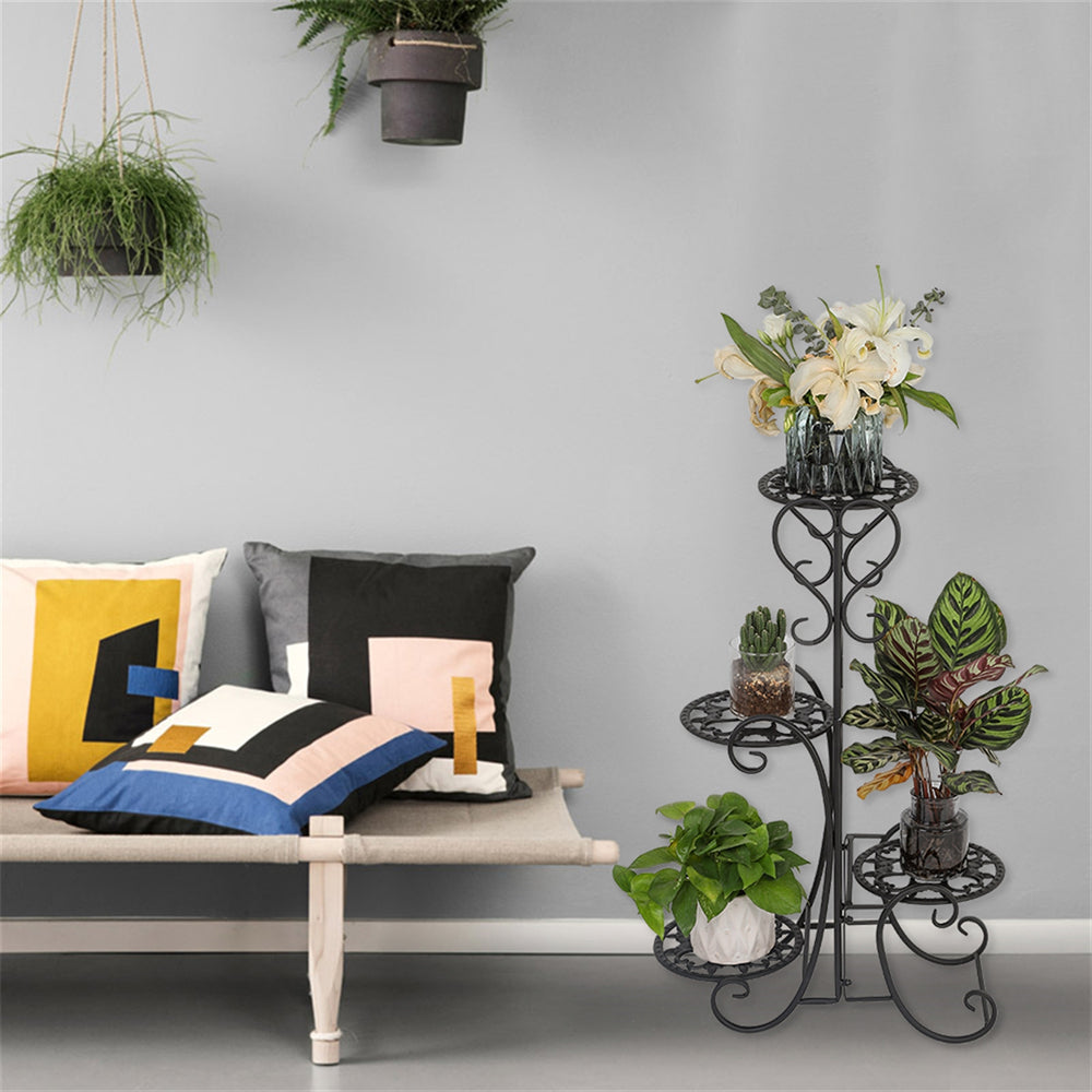 4 Potted Plant Flower Stand Retro Wrought Iron Pot Holder Indoor Outdoor Planter Shelving Rack