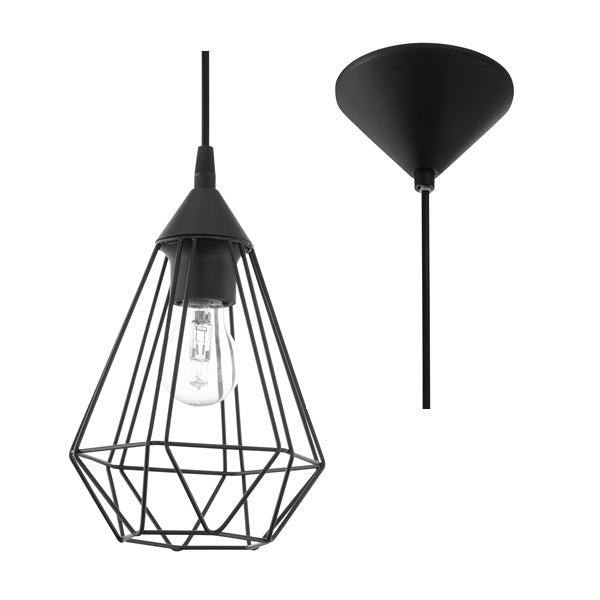 Eglo 94187 Tarbes Vintage Black Wire Cage 1 Lamp Pendant Light 175mm