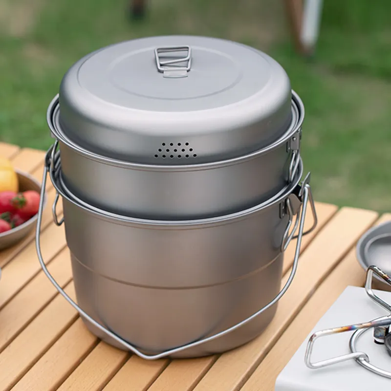 Titanium Food Steamer Pan Stock Pot Soup Pot Outdoor Hanging Pot Portable Travel Household Kitchenware Cooking Utensils Set