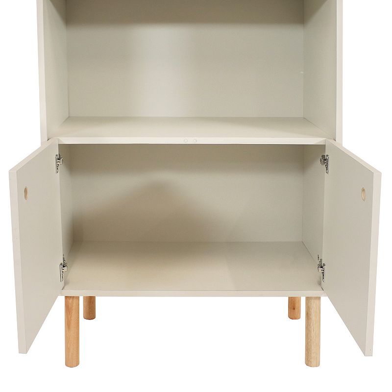 Sunnydaze Mid-Century Modern 5-Shelf Bookshelf with Storage Cabinet - Latte