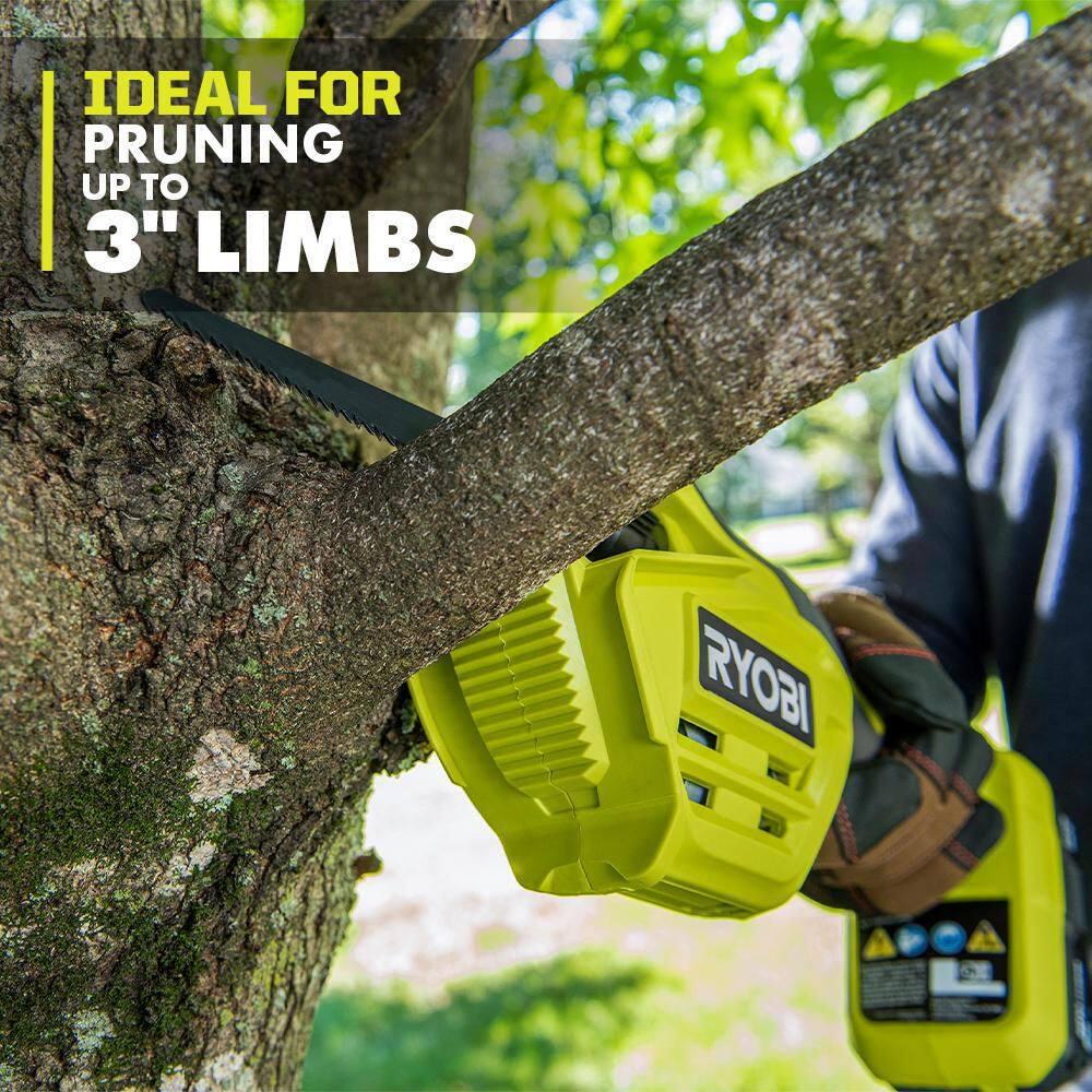 RYOBI ONE HP 18V Brushless Cordless Pruner and Cordless Pruning Reciprocating Saw with 20 Ah Battery and Charger