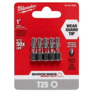 MW SHOCKWAVE Impact Duty 1 in. T25 Torx Alloy Steel Insert Bit (5-Pack) 48-32-4636