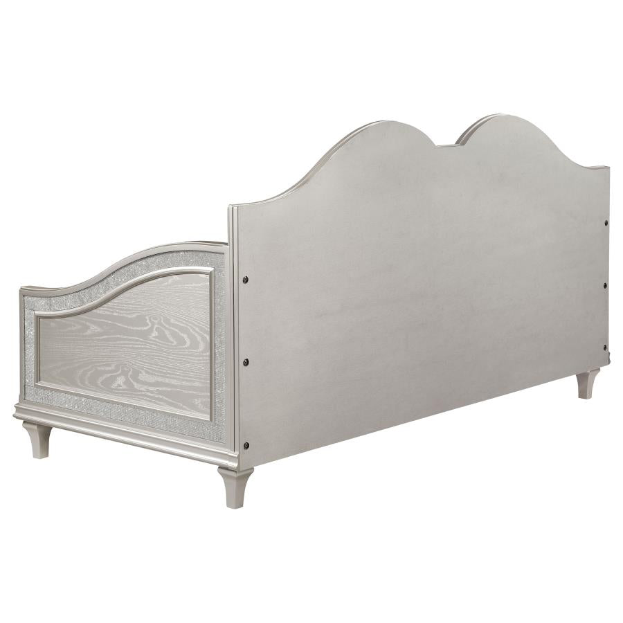 Evangeline Upholstered Twin Daybed with Faux Diamond Trim Silver and Ivory-360121