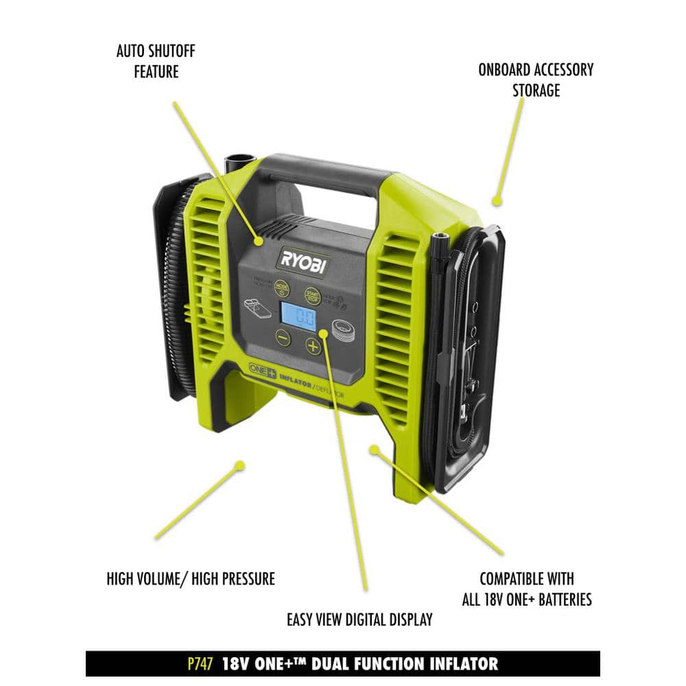 RYOBI ONE+ 18V Cordless 2-Tool Combo Kit with Dual Function Inflator and LED Light (Tools Only) P747-PCL660B