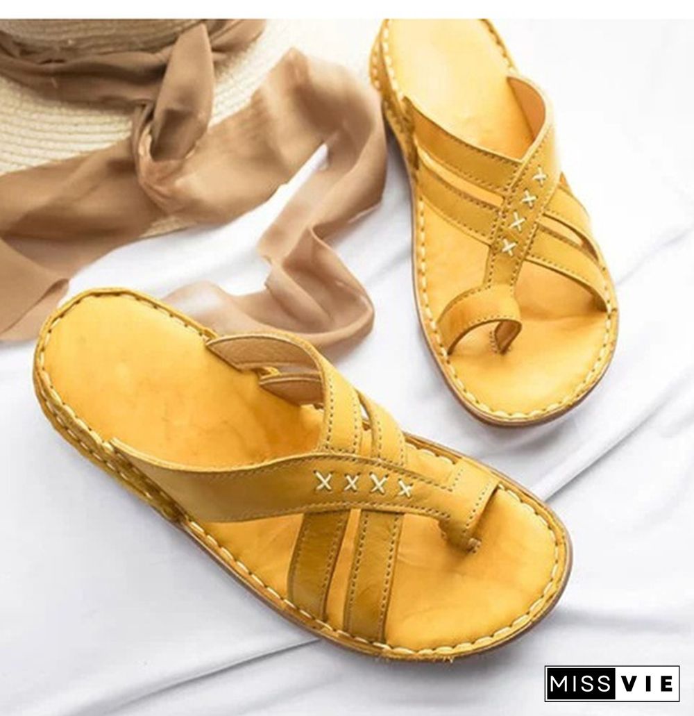 Summer Sandals Women Comfy Slippers Roman Leather Wedge Sandals Low Heels Beach Shoes Casual Flip Flops Sandalia Feminina