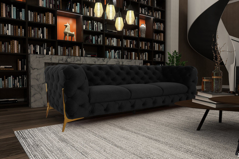 Divani Casa Quincey Transitional Black Velvet Sofa   Transitional   Sofas   by Vig Furniture Inc.  Houzz