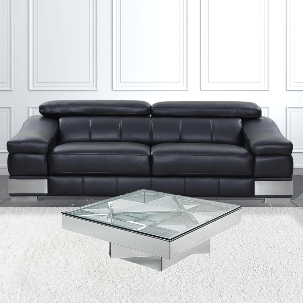 40 quotSilver And Clear Glass Rectangular Mirrored Coffee Table   Coffee Tables   by HomeRoots  Houzz