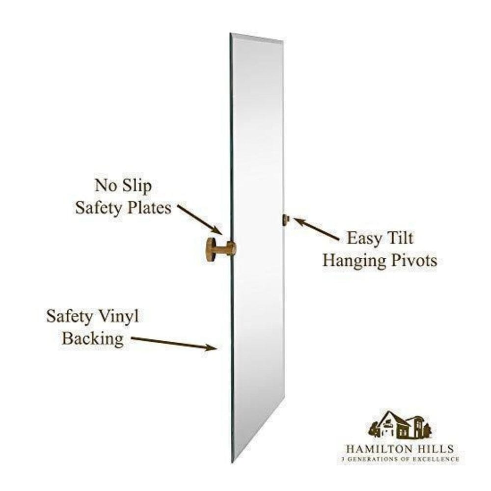 Large Tilting Pivot Rectangle Mirror with Brushed Gold Wall Anchors 24