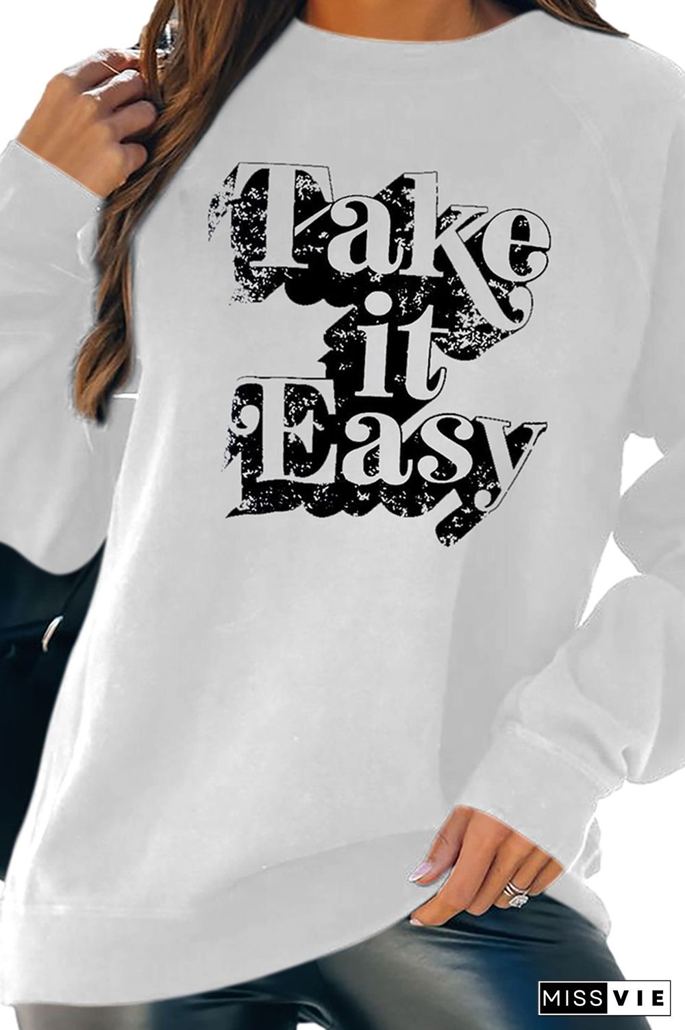 Take It Easy Print Essencial O-neck Long Sleeve Sweatshirts Women Wholesale