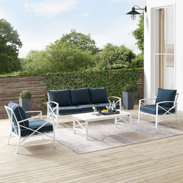 Kaplan Navy and White Outdoor Sofa Set， Four Piece