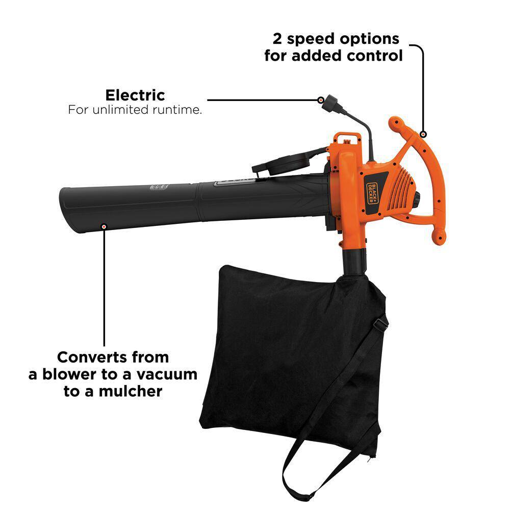 BLACK+DECKER 12 AMP 210 MPH 300 CFM Corded Electric 3-in-1 Handheld Leaf Blower Vacuum  Mulcher BV3100