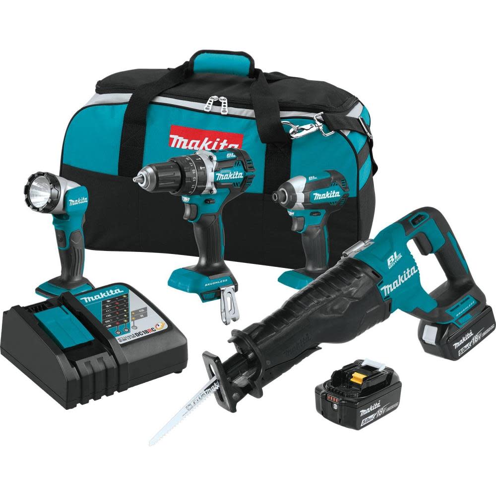 Makita 18V LXT Lithium-Ion Brushless Cordless 4-Pc. Combo Kit (5.0Ah) XT447T from Makita