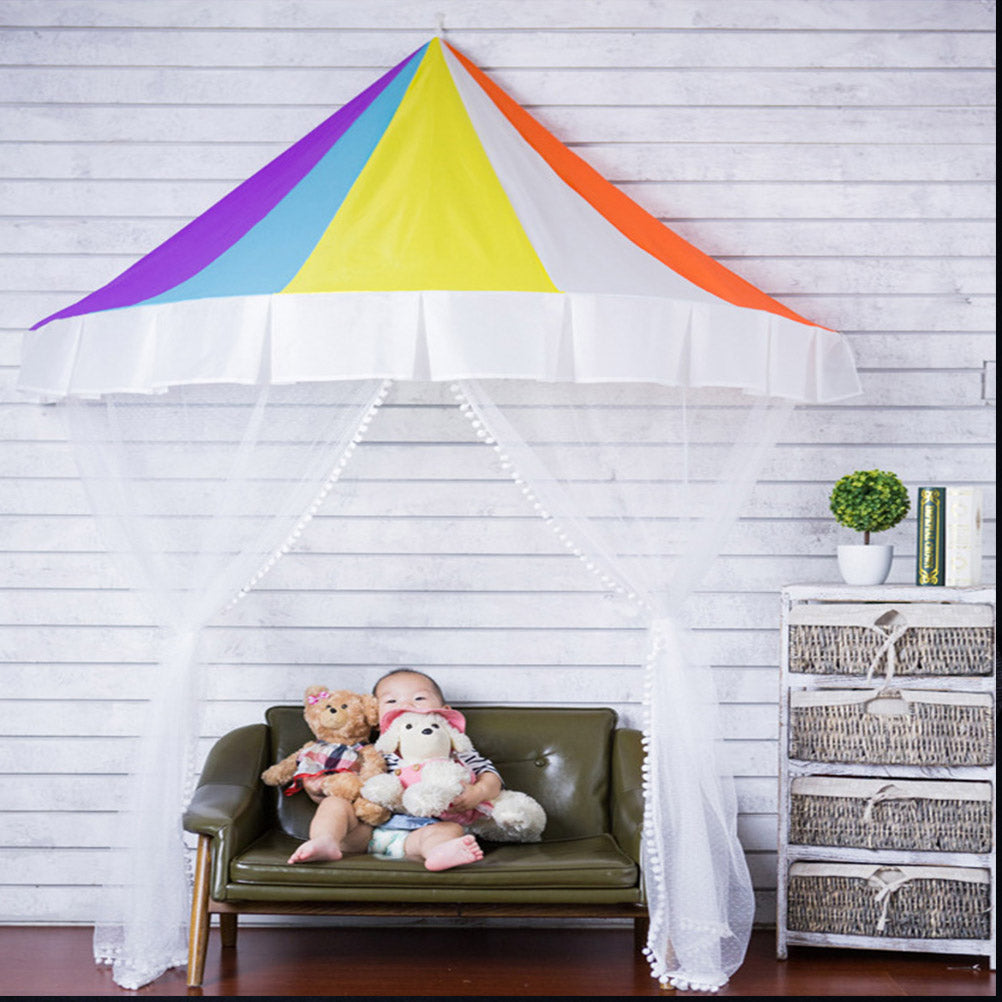 OUNONA Bed Canopy Mosquito Net Crib Gauze Curtain Tent Rainbow Half-Round Dome Reading Corner Tent Room Decor for Baby Girls Bedroom