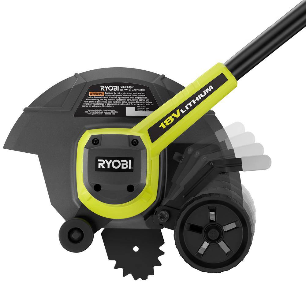 RYOBI ONE+ 18V Cordless Battery Edger with Extra Edger Blade， 2.0 Ah Battery and Charger