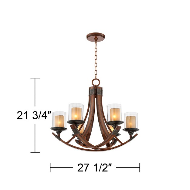 Wide Rustic Curving Clear Outer Scavo Inner Glass 6 light Fixture Dining Room