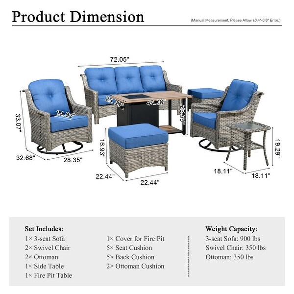 XIZZI Outdoor Patio Furniture 7Piece Conversation Sofa Set with Fire Pit