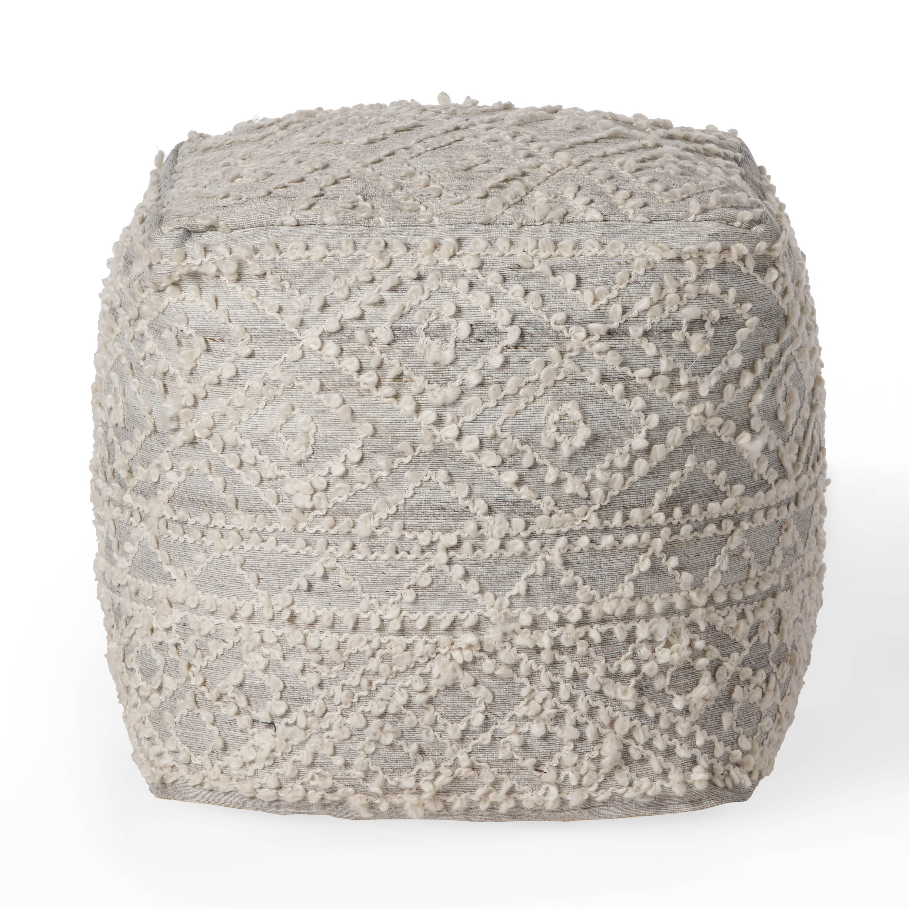 Sylvia Boho Diamond Pattern Wool and Viscose Cube Pouf