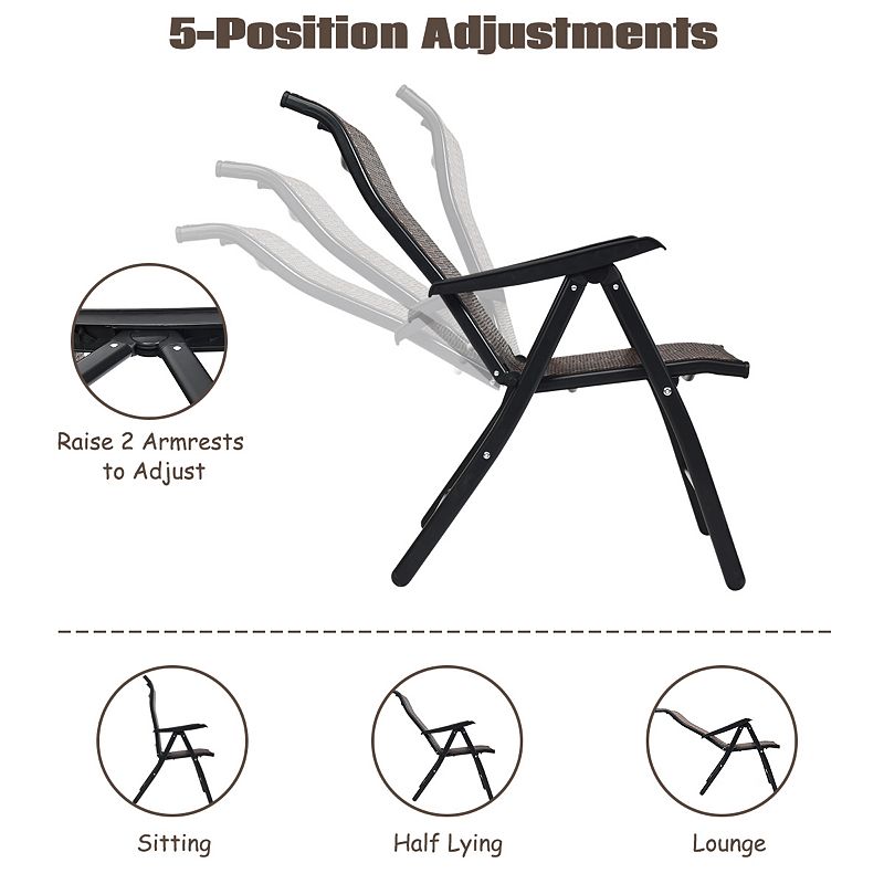 2 Pieces Patio Rattan Folding Reclining Chair